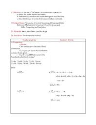 Lesson Plan Measures Of Central Tendency Of Data Lesson Central Tendency How To Plan