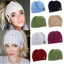 Bloomingdale's like no other store in the world. Buy Online Winter Knitting Hats Winter Women Hat Ladies Girl Stretch Knit Hat With Tag Messy Bun Ponytail Beanie Holey Warm Hats Caps Alitools