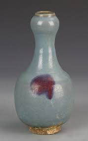 Chinese Jun Ware Vase China Jun Ware Garlic Headed Vase With A Small Purple Accent Against A Light Blue Ground Height 8 1 4 I Vase Chinese Pottery Head Vase