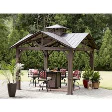 Allen Roth Wood Looking Hand Paint Metal Square Semi Permanent Gazebo Exterior 12 Ft X 12 Ft Foundation 10 56 Ft X 10 56 Ft Lowes Com Gazebo Permanent Gazebo Gazebo Roof