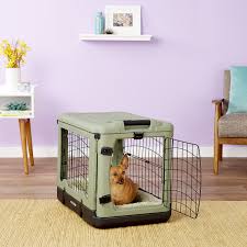 A collapsible dog crate should not be too complex to break down and store for future use. Pet Gear The Other Door Double Door Collapsible Wire Dog Crate Plush Pad Sage 27 Inch Chewy Com