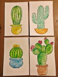 How to paint a cactus flower in acrylic paints for beginners with ginger cook. Watercolor Cactus With Pen Outline Watercolor Cactus Pen And Watercolor Cactus Outline