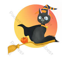 Download this premium vector about cute halloween witch on a broom, and discover more than 13 million professional graphic resources on freepik. Halloween Cartoon Drawing Cute Cat Witch Sitting On Broom Png Images Psd Free Download Pikbest