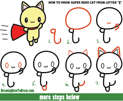 This tabby cartoon cat drawing is perfect for beginners. How To Draw A Cute Cat Super Hero Kawaii With Easy Step By Step Drawing Tutorial For Kids Beginners How To Draw Step By Step Drawing Tutorials Drawing Videos