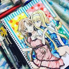 saoのアスナとアリスを描いてみたよ 可愛く描けたかな 笑 sword art online assuna alice スケッチ 水彩 ファンアート