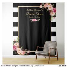 Black And White Backdrop Ideas Black White Stripes Floral Bridal Shower Backdrop Zazzle Com Bridal Shower Backdrop Floral Bridal Shower Floral Bridal