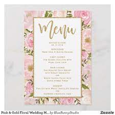 Pink Gold Floral Wedding Menu Template Card Zazzle Com Wedding Menu Template Wedding Menu Cards Wedding Menu