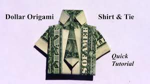Take each corner at the top and fold them down and towards the middle to make a triangle. Dollar Origami Shirt Tie Revised How To Make A Dollar Origami Shirt And Tie Youtube