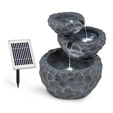 Blumfeldt Murach Fontaine Solaire En Cascade Fontaine De Jardin Eclairage Led Panneau Solaire 2kw Patterie 2000mah En Garden Fountain Fountain Bird Bath