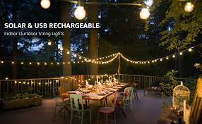 Usb rechargeable for portable use. Le Solar Outdoor String Lights Led Patio Lights Usb Rechargeable Portable Bistro Lights 25ft 25 G40 Bulbs Edison Cafe String Lights For Porch Pergola Backyard Deck Garden Pool Party Wedding Amazon Com