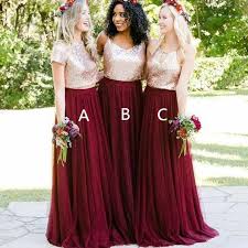 Short Sleeves Gold Sequin Burgundy Skirt A Line Long Bridesmaid Dresse Loverb Maroon Bridesmaid Dresses Gold Bridesmaid Dresses Mismatched Bridesmaid Dresses