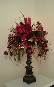 Christmas Floral Arrangement Candle Stick Centerpiece Tall Etsy Christmas Flower Arrangements Christmas Centerpieces Diy Christmas Floral Arrangements