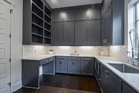 Check spelling or type a new query. Dark Gray Blue Stacked Pantry Cabinets With White Quartz Countertop Transitional Kitchen
