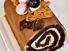 Cherry And Chocolate Buche De Noel Every Year During Christmas Week Executive Pastry Chef Dominique Ansel Of Danie Desserts French Desserts Holiday Desserts