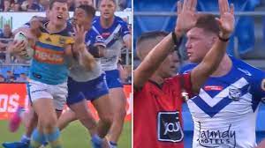Manly looked to be in for a tough afternoon after. Gold Coast Titans Hold Off Canterbury Bulldogs Dylan Napa And Jarrod Wallace Clash In Sin Bin Drama Wide World Of Sports Illawarra Online News
