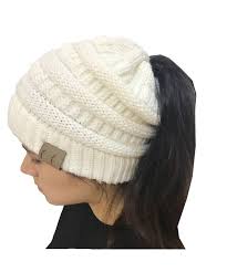 If you're a beginner, knitting a hat is a good way to learn a few new skills in a manageable way. Women S Winter Knit Cup Cc Beanie Tail Ponytail Winter Warm Stretch High Bun Knit Hat White Ck187nklgrn