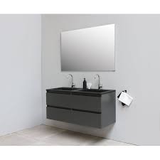 L'atout tendance de ce meuble : Adema Bella Meuble Salle De Bains Avec Lavabo Acrylique Noir Avec Miroir 120x55x46cm 2 Trous De Robinet Anthracite Mat Swga120maz2sp Sawiday Fr