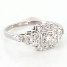 Art Deco 14 Karat White Gold Diamond Engagement Right Hand Ring Vintage Estate Jew White Gold Diamond Engagement Art Deco Engagement Ring Wedding Rings Vintage