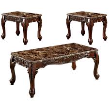 Graceful curves add a touch of elegance to the luxurious style of the piece. Furniture Of America Burseel Wood 3 Piece Coffee Table Set In Dark Oak And Brown Idf 4487br 3pk