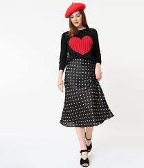 Black And White Polka Dot Midi Skirt Vintage Style Black White Polka Dot Midi Skirt Midi Skirt Vintage Fashion Style
