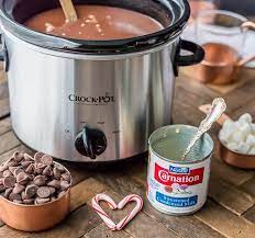 The naturally occurring sugars in milk make evaporated milk lightly. We Love Slow Cooker Peppermint Hot Chocolate Made With Sweetened Condensed Mil Peppermint Hot Chocolate Peppermint Hot Chocolate Recipe Crockpot Hot Chocolate