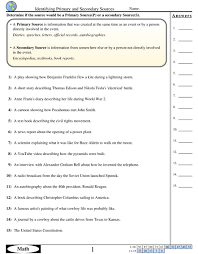 Primary And Secondary Sources Worksheet In 2020 Primary And Secondary Sources Secondary Source Free Math Worksheets