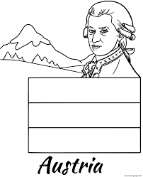 Free coloring sheets to print and download. Austria Flag Mozart Coloring Pages Printable