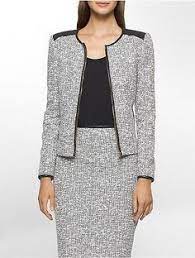 Calvin Klein Womens Boucle Faux Leather Suit Jacket Stylish Work Attire Fashion Womens Blazer Black