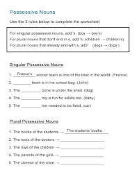 possessive nouns worksheet singular and plural nouns all esl