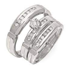 White Gold Over Trio Wedding Ring Set His Her S Diamond Engagement Bridal Band Ao Cheap Wedding Rings Sets Affordable Wedding Ring Set Walmart Wedding Rings