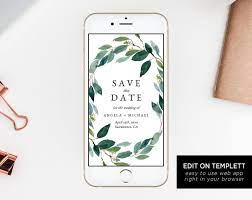 Greenery Electronic Save The Date Template Mobile Save The Date Phone Invite Phone Save The Date Editable Template Templett Electronic Save The Date Save The Date Templates Save The Date