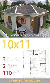house design 10x11 with 3 bedrooms hip tiles house plans 3d in 2020 simple house design house construction plan simple house