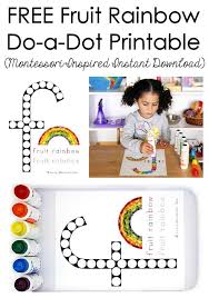 Here are over 200 material ideas that you can use for your collages, craft projects, or letter mats. Free Fruit Rainbow Do A Dot Printable Montessori Inspired Instant Download Montessori Monday Do A Dot Free Fruit Alphabet Activities