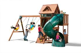 This adventurous rock climber and slide grows with children with an adjustable slide and two sets of climbing holes for both younger and older kids. Sky Loft Backyard Swing Set With Tube Slide Swings Kids Creations