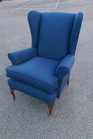 Vintage Parker Knoll Reupholstered In Denim Blue Wool Fabric By Eclectic Chair Upholstery Reupholsterc Eclectic Chairs Wingback Dining Chair Reupholster Chair