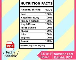 Food information with daily value. Nutrition Etsy