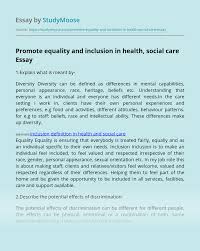 Promote Equality And Inclusion In Health Social Care Free Essay Example