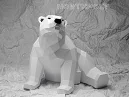 Baby Polar Bear Northpoly Pepakura Lowpoly Low Polygon Etsy Bear Sculptures Baby Polar Bears Polar Bear