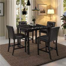 ● solid steel frame and sturdy structure: Topmax 5 Pieces Marble Dining Table Set With 4 Leather Chairs Black