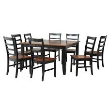 Black And Wood Kitchen Table Set 9 Piece Solid Wood Dining Set Wabasca Modern Kitchen Table Set Black And Saddle Brown Solid Wood Dining Set Modern Kitchen Tables Dining Set