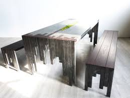 Table Haute Avec Bancs En Acier Beton Et Wenge Centre De Table Vegetalisable Meuble Bois Metal Mobilier De Salon Meuble Acier
