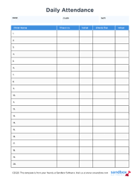 A larger, printable version will open in a new window. Free Attendance Sheet Templates Sandbox