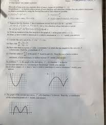 To practice using dierentiation formulas and rules (sum rule; Solved Calculus Worksheet On Derivatives Name I Show All Chegg Com