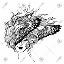 Black Bird With Spiky Hair Beautiful Woman With Bird Wings In Her Flowing Hair Vector Hand Drawn Illustrat Beautiful Woman With Bird Wings In How To Draw Hands Bird Wings Hair Vector