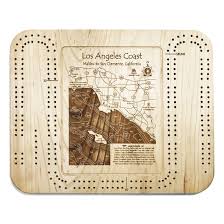 los angeles coastline nautical wood cribbage board