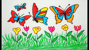 Four butterflies flying on the park coloring page. Luthfiannisahay Easy Butterfly Drawing Images With Colour