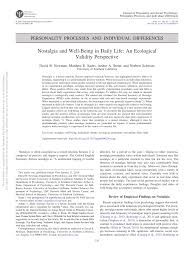 Pdf Nostalgia And Well Being In Daily Life An Ecological Validity Perspective