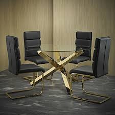 Enjoy free shipping on most stuff, even big stuff. Modern Glass Top Dining Table With 4 Black Leather Dining Chairs Gold Legs Ebay