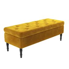 Safina Ottoman Storage Bench In Yellow Velvet With Button Detail Furniture123 Carlotta beige coffee table ottoman.