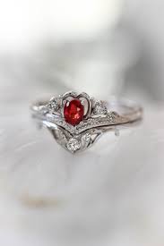 Bridal Ring Set With Red Sapphire Diamond Engagement Ring In 2020 Round Diamond Engagement Rings Bridal Ring Set Wedding Rings